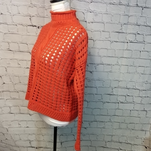 Free People open knit orange mock sweater - Picture 3 of 8